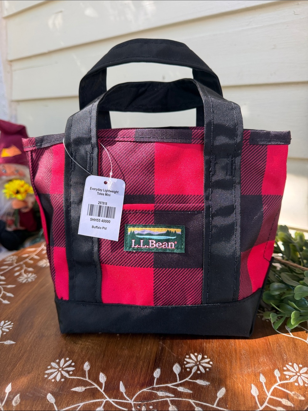 L.L. Bean Red and Black Buffalo Plaid Mini Tote NWT